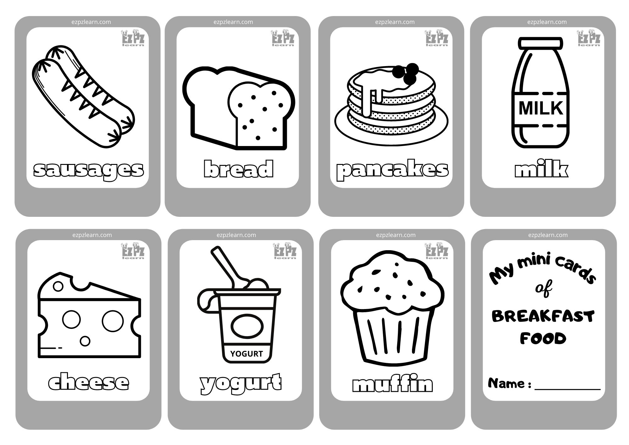 Breakfast Food 2 Mini Cards Coloring